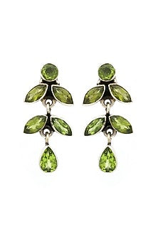White Finish Peridot Spring Dangler Earrings In Sterling Silver
