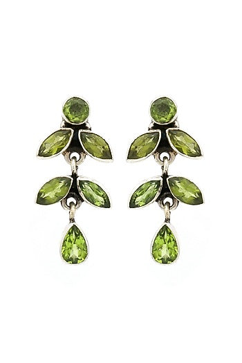 White Finish Peridot Spring Dangler Earrings In Sterling Silver