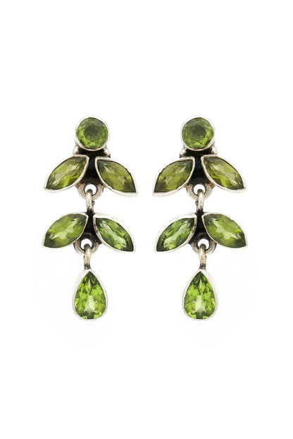 White Finish Peridot Spring Dangler Earrings In Sterling Silver