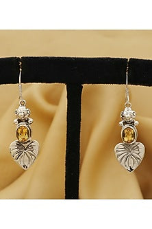 White Finish Citrine Leaf Frog Dangler Earrings In Sterling Silver