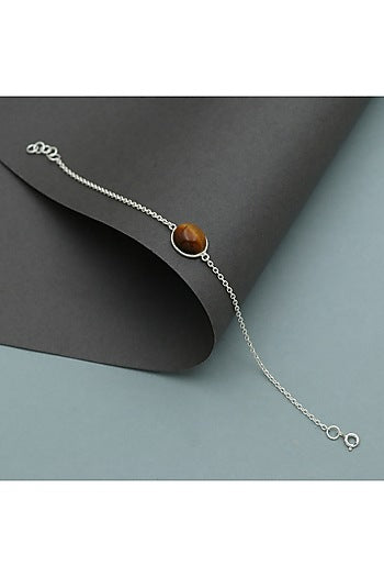 White Finish Tigers Eye Gemstone Bracelet In Sterling Silver