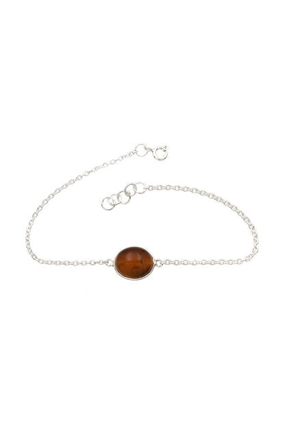 White Finish Tigers Eye Gemstone Bracelet In Sterling Silver