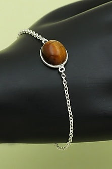 White Finish Tigers Eye Gemstone Bracelet In Sterling Silver