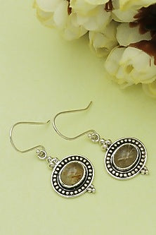 Oxidised Finish Quartz Tribal Dangler Earrings In Sterling Silver