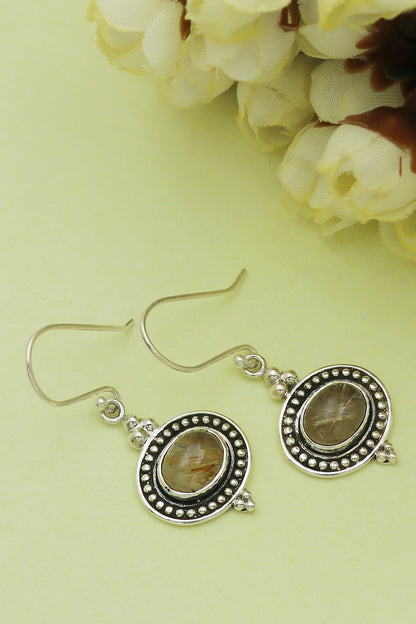 Oxidised Finish Quartz Tribal Dangler Earrings In Sterling Silver