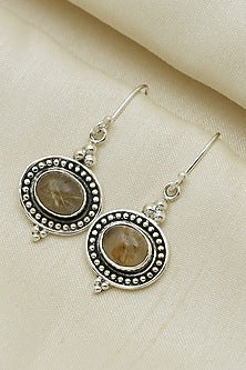 Oxidised Finish Quartz Tribal Dangler Earrings In Sterling Silver
