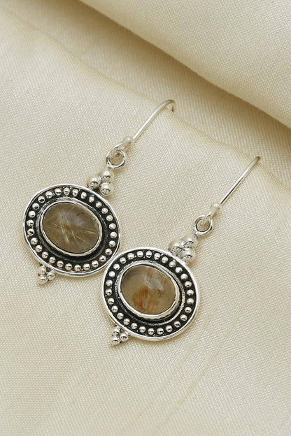 Oxidised Finish Quartz Tribal Dangler Earrings In Sterling Silver
