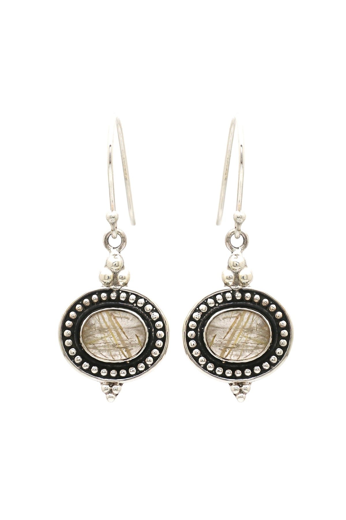 Oxidised Finish Quartz Tribal Dangler Earrings In Sterling Silver
