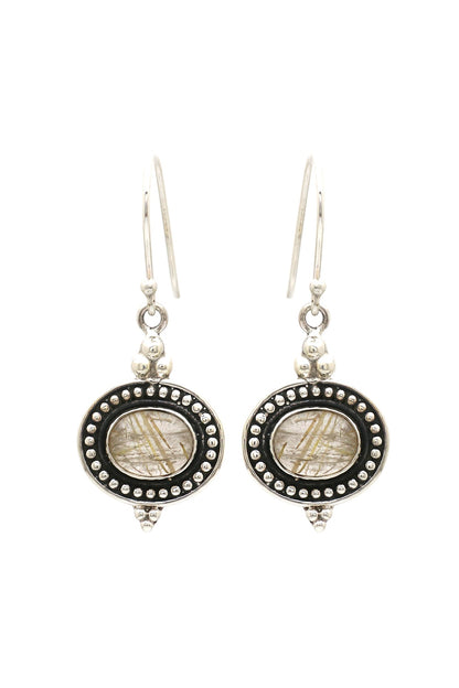 Oxidised Finish Quartz Tribal Dangler Earrings In Sterling Silver
