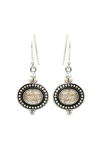 Oxidised Finish Quartz Tribal Dangler Earrings In Sterling Silver