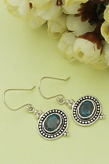 Oxidised Finish Labradorite Tribal Dangler Earrings In Sterling Silver