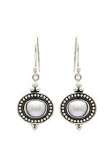 Oxidised Finish Pearl Tribal Dangler Earrings In Sterling Silver