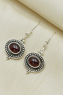 Oxidised Finish Garnet Tribal Dangler Earrings In Sterling Silver