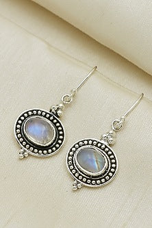 Oxidised Finish Moonstone Tribal Dangler Earrings In Sterling Silver