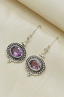 Oxidised Finish Amethyst Tribal Dangler Earrings In Sterling Silver