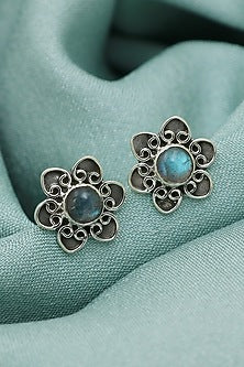 Oxidised Finish Labradorite Stud Earrings In Sterling Silver