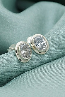 Oxidised Finish Zircon Stud Earrings In Sterling Silver
