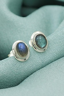Oxidised Finish Labradorite Stud Earrings In Sterling Silver