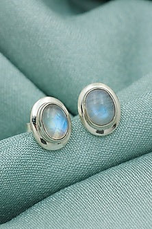 Oxidised Finish Moonstone Stud Earrings In Sterling Silver