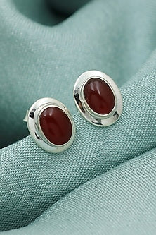 Oxidised Finish Red Onyx Stud Earrings In Sterling Silver