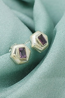 Oxidised Finish Amethyst Stud Earrings In Sterling Silver