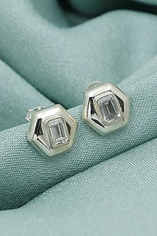Oxidised Finish Zircon Stud Earrings In Sterling Silver