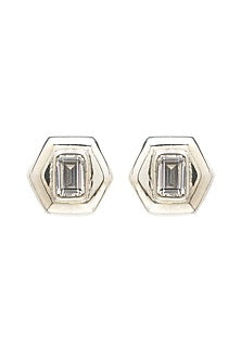 Oxidised Finish Zircon Stud Earrings In Sterling Silver
