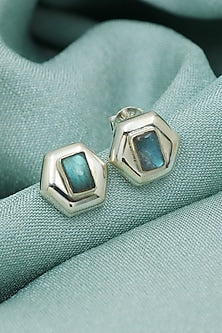 Oxidised Finish Labradorite Stud Earrings In Sterling Silver