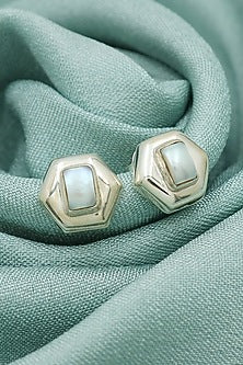Oxidised Finish Pearl Stud Earrings In Sterling Silver