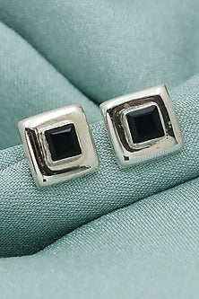 Oxidised Finish Black Onyx Stud Earrings In Sterling Silver