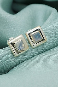 Oxidised Finish Moonstone Stud Earrings In Sterling Silver