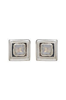 Oxidised Finish Moonstone Stud Earrings In Sterling Silver