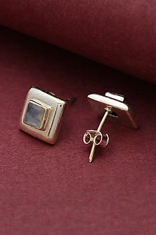 Oxidised Finish Moonstone Stud Earrings In Sterling Silver