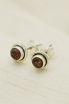 Oxidised Finish Amber Stud Earrings In Sterling Silver