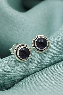 Oxidised Finish Amethyst Stud Earrings In Sterling Silver