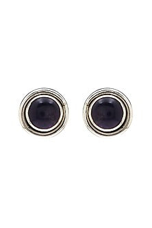Oxidised Finish Amethyst Stud Earrings In Sterling Silver