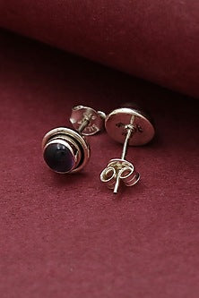 Oxidised Finish Amethyst Stud Earrings In Sterling Silver