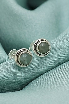 Oxidised Finish Aquamarine Stud Earrings In Sterling Silver