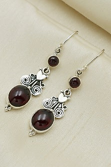 Oxidised Finish Garnet Tribal Dangler Earrings In Sterling Silver