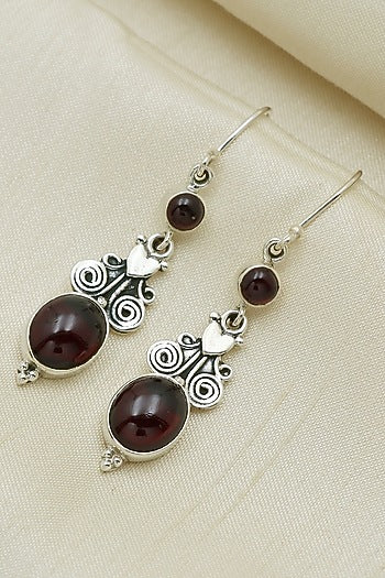 Oxidised Finish Garnet Tribal Dangler Earrings In Sterling Silver