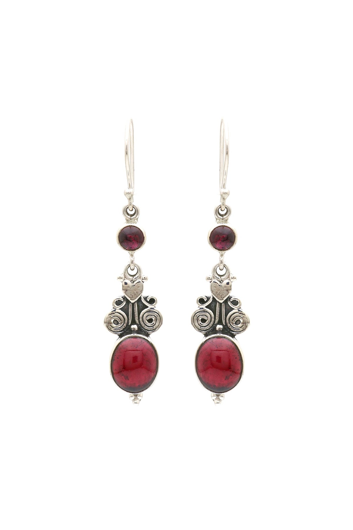 Oxidised Finish Garnet Tribal Dangler Earrings In Sterling Silver