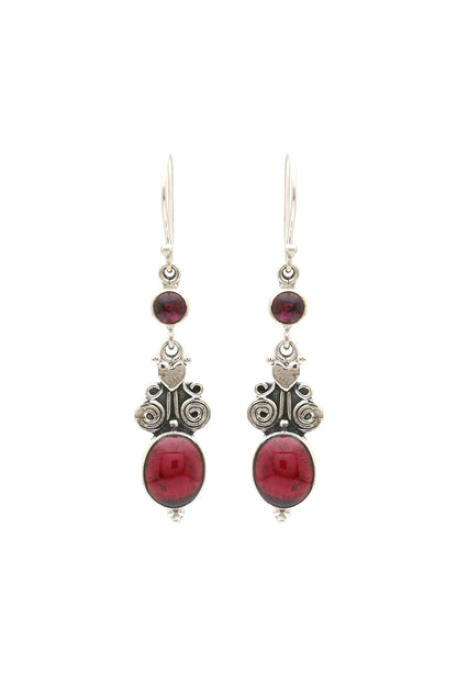 Oxidised Finish Garnet Tribal Dangler Earrings In Sterling Silver