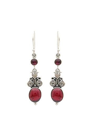 Oxidised Finish Garnet Tribal Dangler Earrings In Sterling Silver
