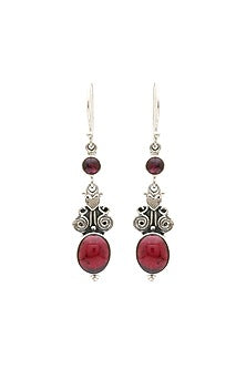 Oxidised Finish Garnet Tribal Dangler Earrings In Sterling Silver