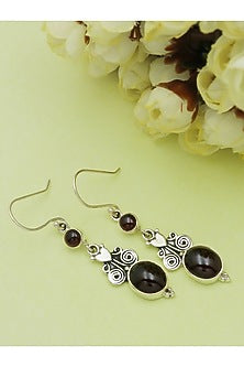 Oxidised Finish Garnet Tribal Dangler Earrings In Sterling Silver