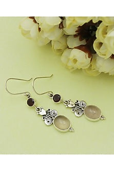 Oxidised Finish Rose Quartz Tribal Dangler Earrings In Sterling Silver