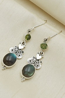 Oxidised Finish Labradorite Tribal Dangler Earrings In Sterling Silver