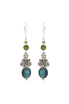 Oxidised Finish Labradorite Tribal Dangler Earrings In Sterling Silver