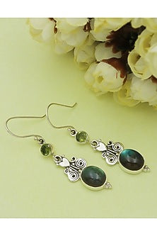 Oxidised Finish Labradorite Tribal Dangler Earrings In Sterling Silver