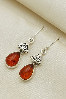 Oxidised Finish Amber Tribal Dangler Earrings In Sterling Silver